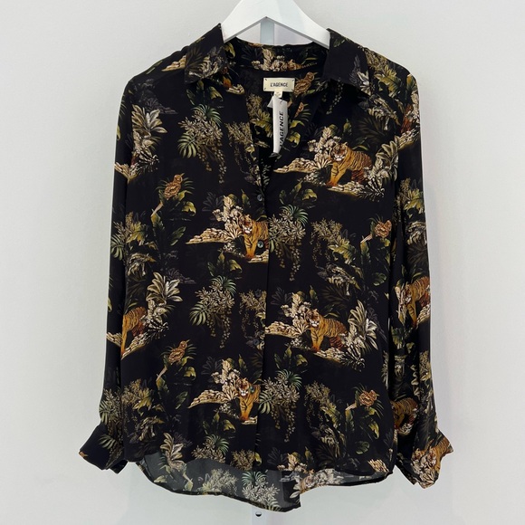 L’AGENCE BLACK TIGER SILK SHIRT SIZE S/P NWOTS! - Picture 1 of 14